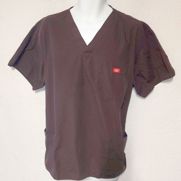 Dickie's Scrub Top. Brown, V-Neck size XL - Picture 1 of 9